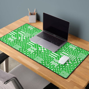 Green White Mixed Patterns Patchwork Design  Desk Mat