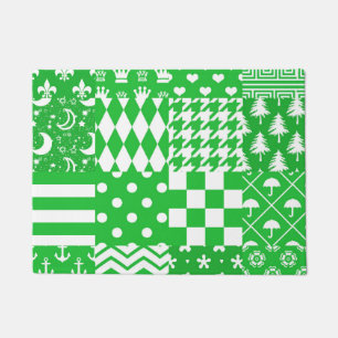 Green White Mixed Patterns Patchwork Design  Doormat