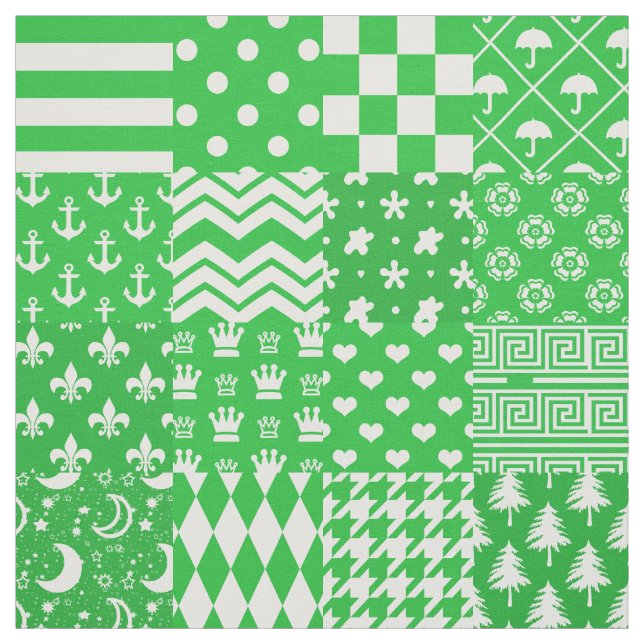 Green White Mixed Patterns Patchwork Design  Fabric (Swatch)