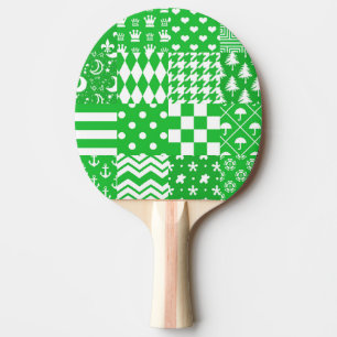 Green White Mixed Patterns Patchwork Design Ping Pong Paddle