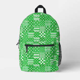 Green White Mixed Patterns Patchwork Design  Printed Backpack
