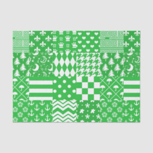 Green White Mixed Patterns Patchwork Design Tissue Paper
