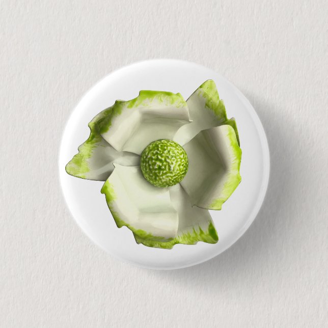 Green White MOD Flower Floral Spring Wedding 1 Inch Round Button (Front)