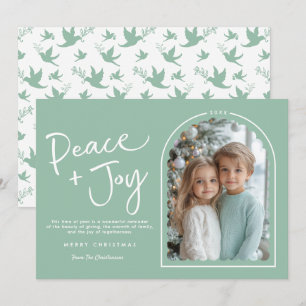 Green White Modern Arch Peace Joy Photo Christmas Holiday Card