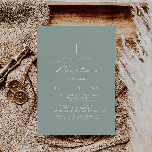 Green White Modern Calligraphy Baptism  Invitation (Creator Uploaded)
