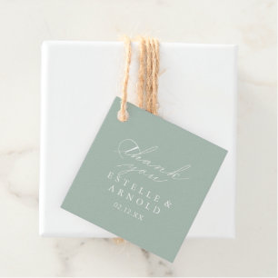 Green White Modern Calligraphy Wedding  Favour Tags