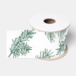 Green White Modern Elegant Botanical Christmas Grosgrain Ribbon