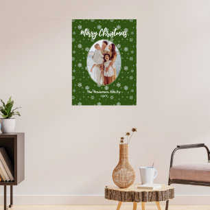 Green White Modern Family Photo Merry Christmas Poster