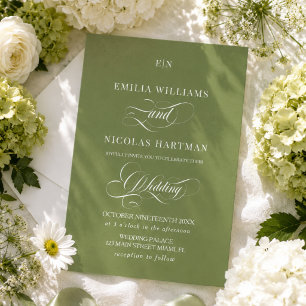 Green White Monogram Wedding Invitation