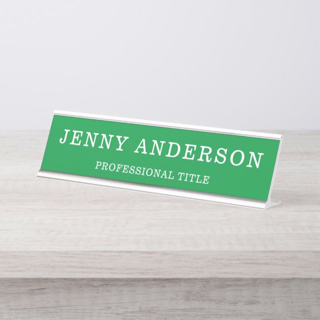 Green White Name and Title Desk Name Plate (Front)