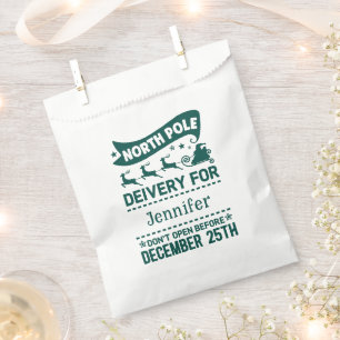 GREEN & White North Pole SANTA Delivery Name Favour Bag