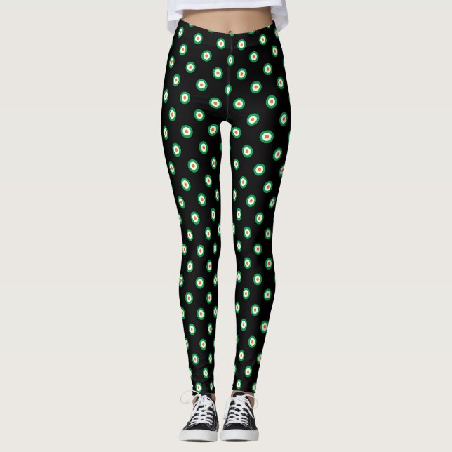 Green White Orange Polka Dot Pattern Leggings (Front)
