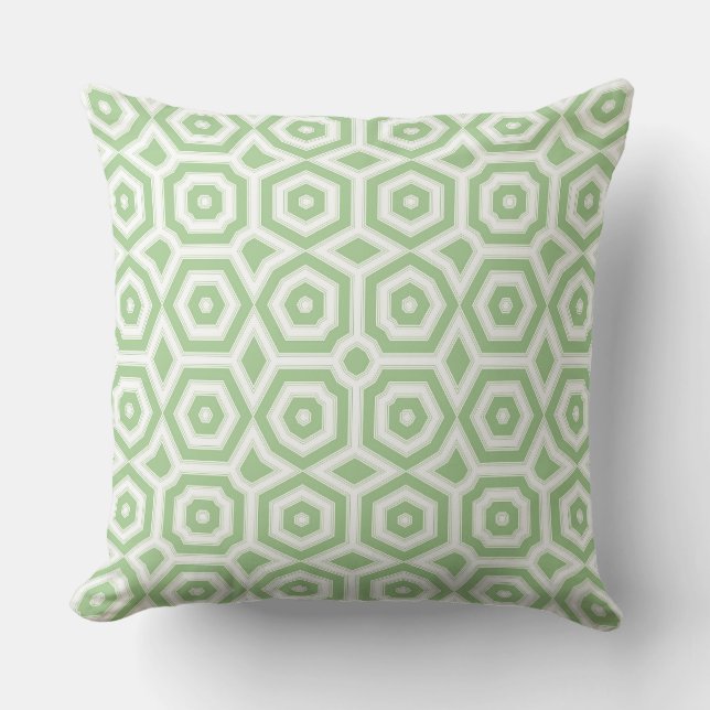 Green white ornament art deco geometry throw pillow (Front)