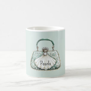 Green White Pearls Purse Coffee Mug