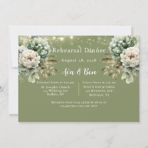 Green White Peony Light Add Photo Rehearsal Dinner Invitation