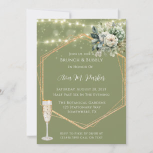 Green White Peony Lights Brunch & Bubbly Invitation
