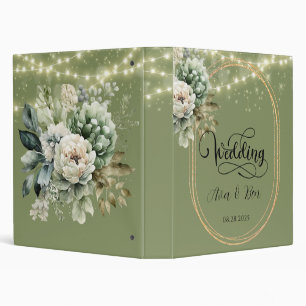 Green White Peony Lights Wedding Photo Album Binder