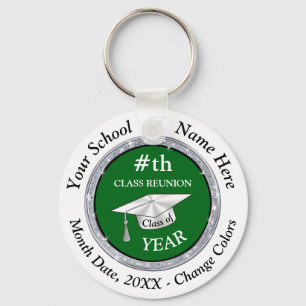 Green White Personalized, Class Reunion Gift Ideas Keychain