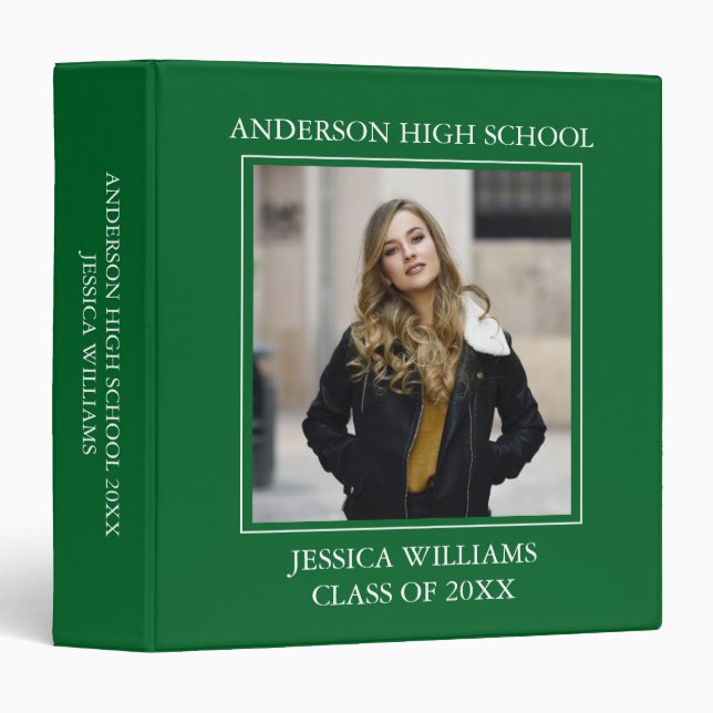 Green White Personalized Graduate Photo Album Binder (Front/Spine)