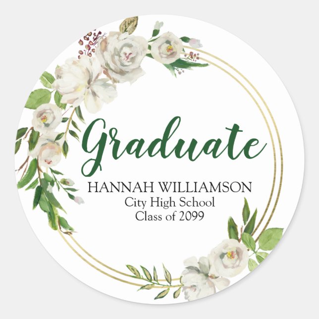 Green White Personalized Graduation Envelope Seal (Front)