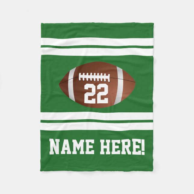 Green White Personalized Name Team Colours Footbal Fleece Blanket (Front)