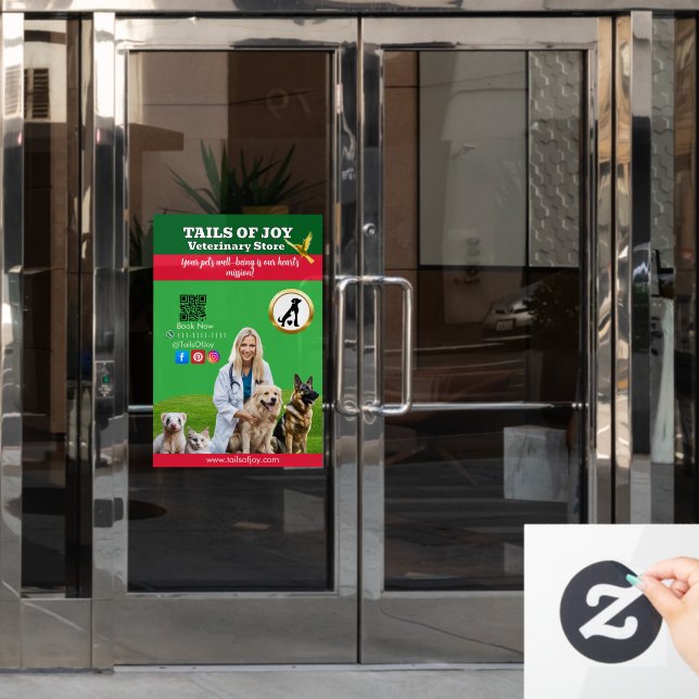  Green White Pet Store Business Window Cling (Office Door)