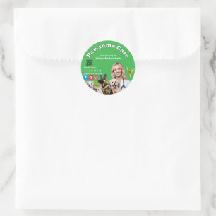 Green White Pet Store Sign Dogs, Cats, Birds Vet  Classic Round Sticker
