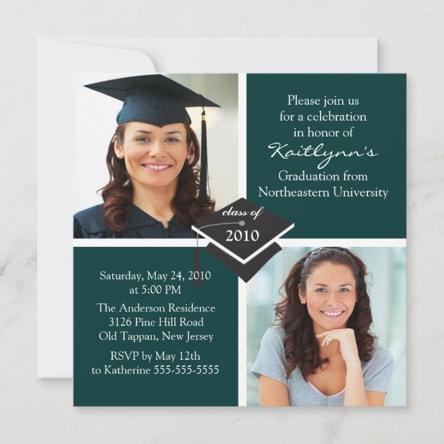 Green & White Photo Graduation Invitation (Front)