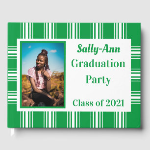 Green White Photo Graduation Party Guest Book