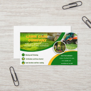 Green & White Photo Grass Cutting  Business Card