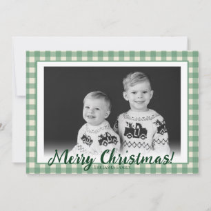 Green & White Plaid Custom Photo Christmas Holiday Card