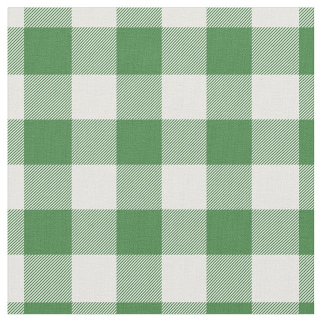 Green & White Plaid Gingham Fabric (Close Up)