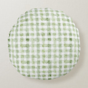 Green White Plaid Glitter Round Pillow