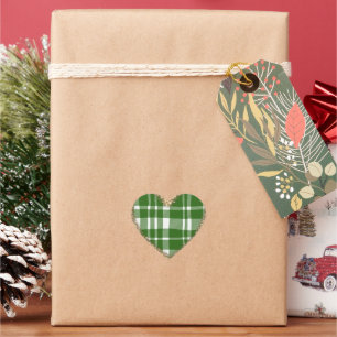 Green White Plaid Gold Glitter Heart Sticker
