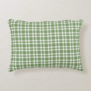 Green White Plaid Pattern Accent Pillow