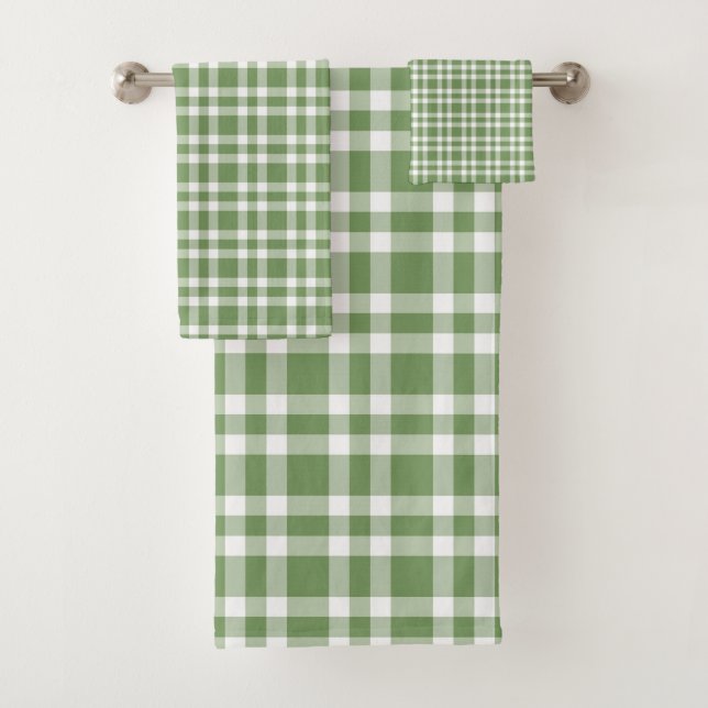 Green White Plaid Pattern Bath Towel Set (Insitu)