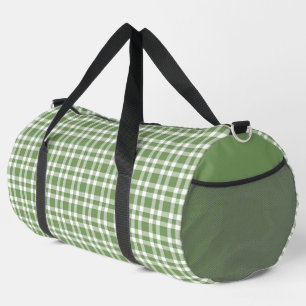 Green White Plaid Pattern Large Duffle Bag