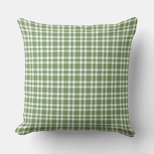 Green White Plaid Pattern Throw Pillow (Front)