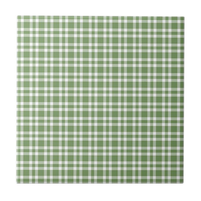 Green White Plaid Pattern Tile (Front)
