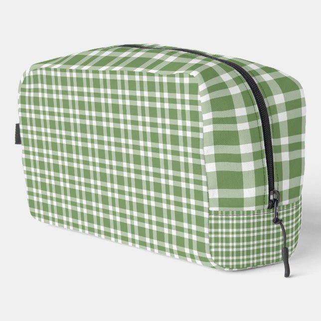 Green White Plaid Pattern Toiletry Bag (Right Corner)