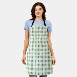Green White Plaid Stripes Apron