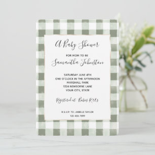 Green White Plaid Stripes Baby Shower Invitation