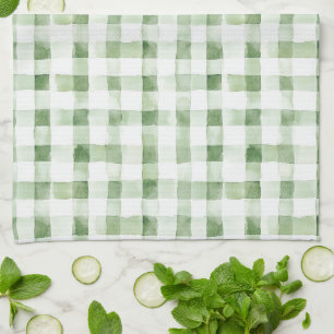 Green White Plaid Stripes Kitchen Towel