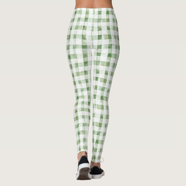 Green White Plaid Stripes   Leggings (Back)