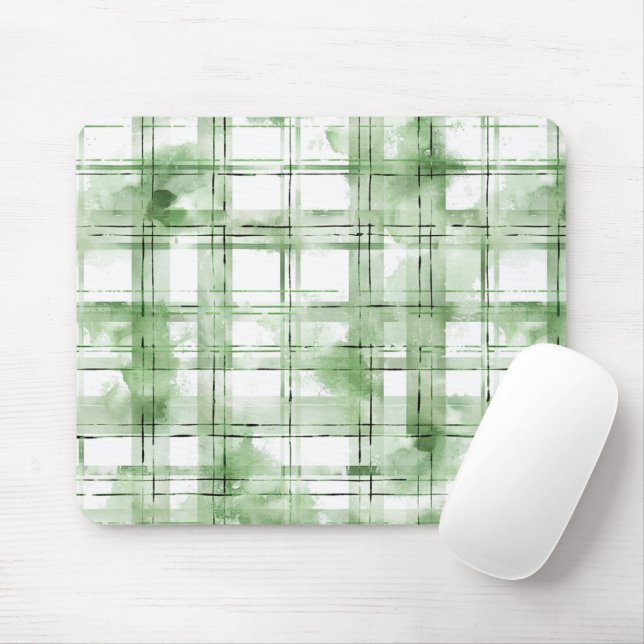 Green White Plaid Stripes Mouse Pad (With Mouse)