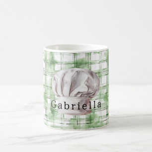 Green White Plaid Stripes White Chef's Hat Coffee Mug