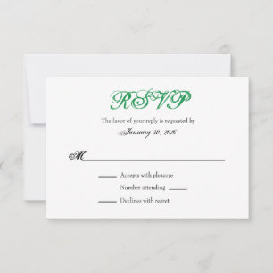 Green White Plain Simple Wedding RSVP Cards