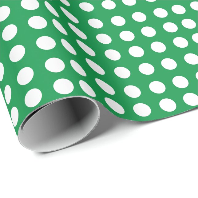 Green White Polka Dot Baby Shower Birthday Wrapping Paper (Roll Corner)