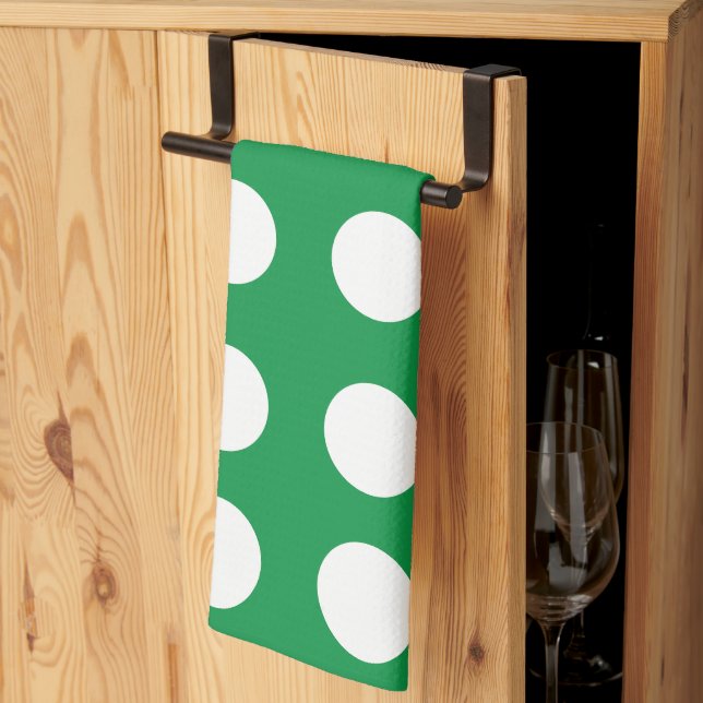 Green White Polka Dot Cute Retro Kitchen Towel (Thirds Fold)