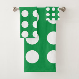 Green White Polka Dot Girly Chic Bath Towel Set